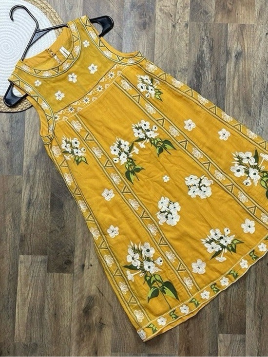Anthropologie Dresses & Skirts - Anthropologie Shana Yellow Sleeveless Embroidered Swing Dress Womens Size 2